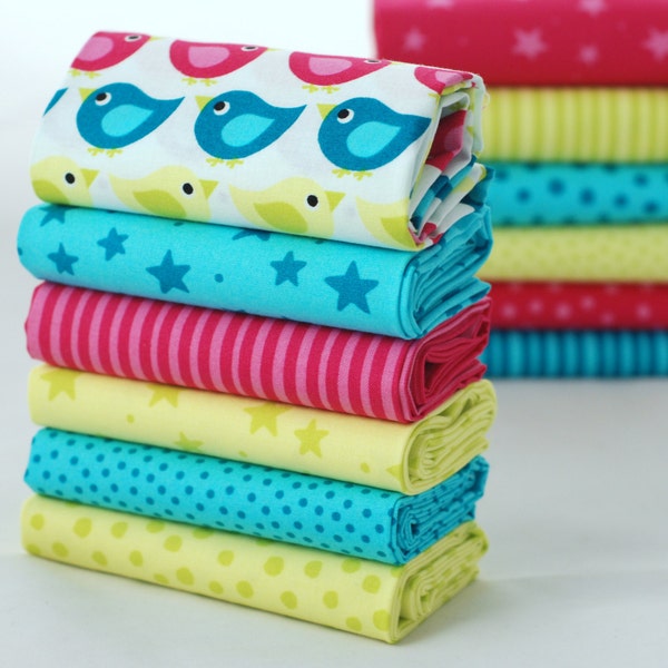 Baby Bird organic Baby Safe 6 Fat Quarter Fabric Bundle - 100% organic cotton - quilt patchwork craft bunting doll toy child