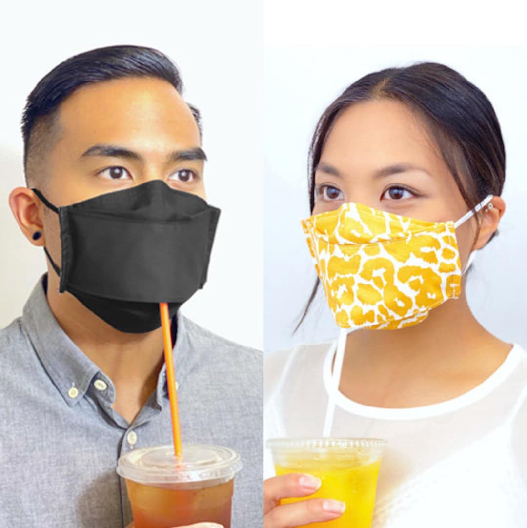 Drink Mask / Straw Mask / Mask With Straw Hole / Self Closing Straw