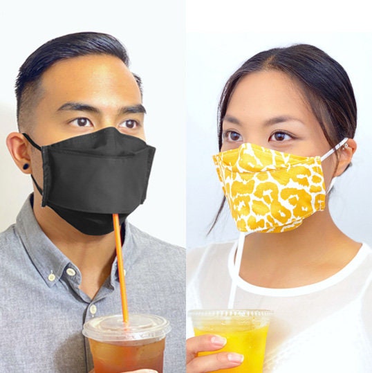 2 Pack Face Masks With Drinking Straw Hole Drink Super Easy 