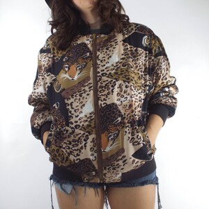 Vintage Silk Leopard Print Bomber Jacket