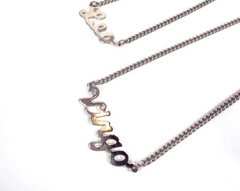 Silver Tone Cursive Zodiac Nameplate Necklace - All Signs Available!