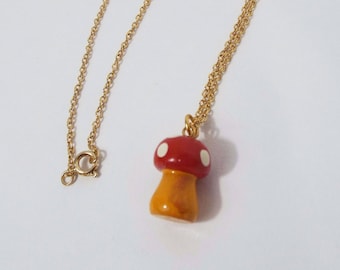 Vintage Wooden Mushroom Charm Necklace