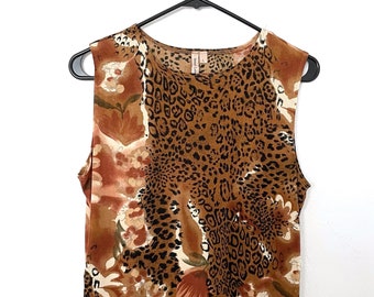 Vintage 80s/90s Textured Leopard and Floral Print Tank