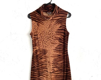 Vintage Y2K Animal Print Turtleneck Dress