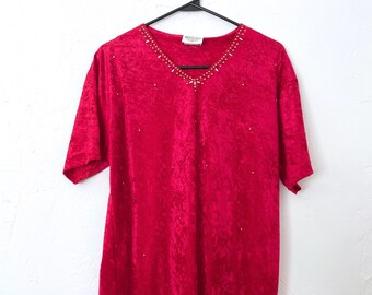 Vintage Red Velvet Studded Tee