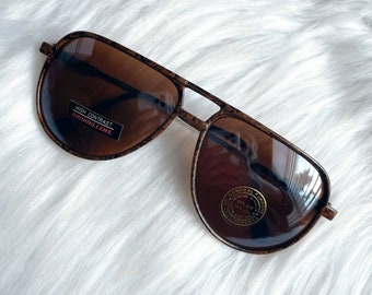 Vintage 80s Brown and Black Speckle Print Aviator Sunglasses