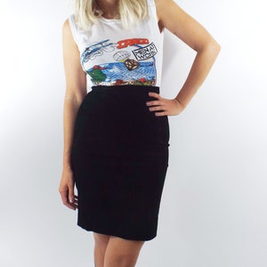 Vintage Express High Waisted Black Suede Pencil Skirt -- Size 25/26