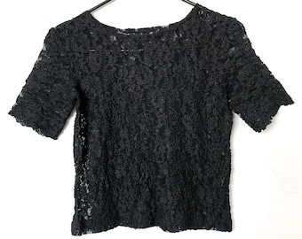 Vintage 90s Black Sheer Lace Cropped Tee