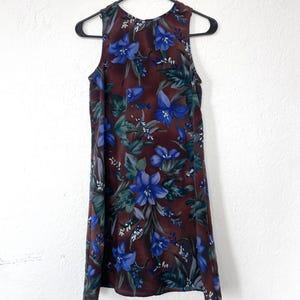 Vintage 90s Brown and Blue Floral Print Shift Dress
