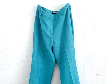 Vintage 80s High-Waist Blue Textured Trousers -- Size 25/26