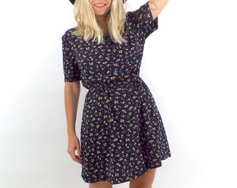 Vintage 90s Buttondown Cinched Waist Shirt Dress