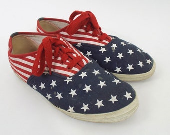 Vintage 90s American Flag Print Plimsolls --  Size 8.5