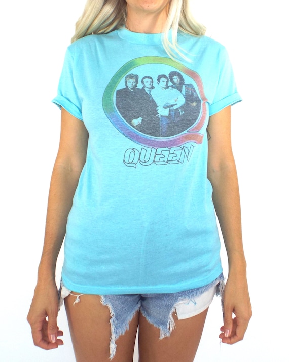Vintage Baby Blue Queen Tee -- Size Extra Small - image 4