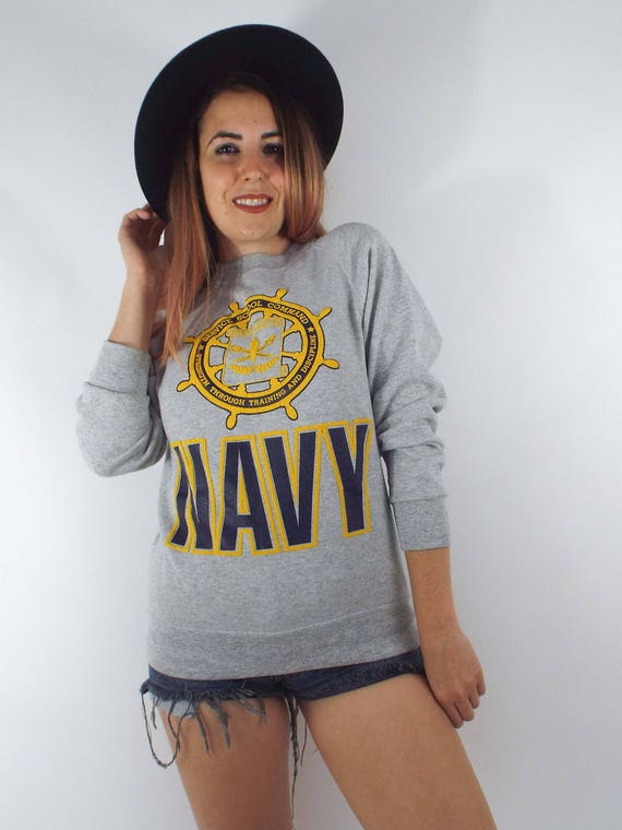 Vintage NAVY Heather Grey Fitted Raglan Sweatshirt