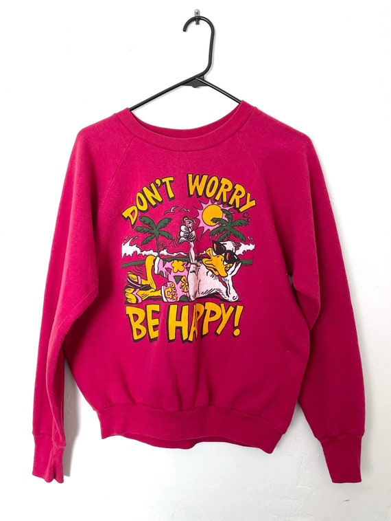 Don't Worry Be Happy Funny Vintage 80s Cartoon Rag