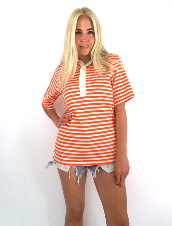 Vintage 70s Polyester Striped Polo Top - image 4