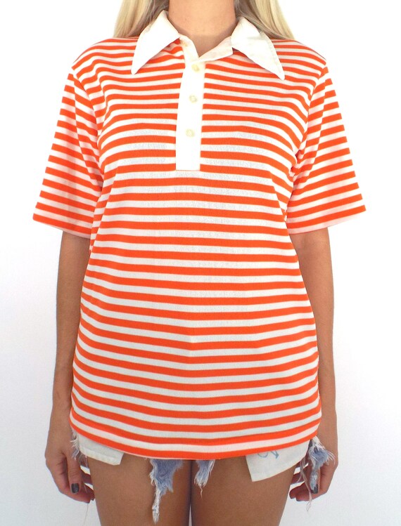 Vintage 70s Polyester Striped Polo Top - image 2