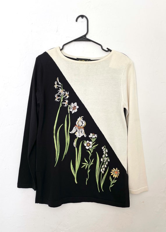 Vintage 80s Bob Mackie Floral Embroidered Sweater