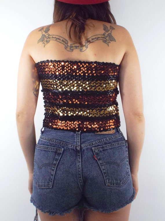 Disco Inferno Vintage Metallic Striped Sequined T… - image 5