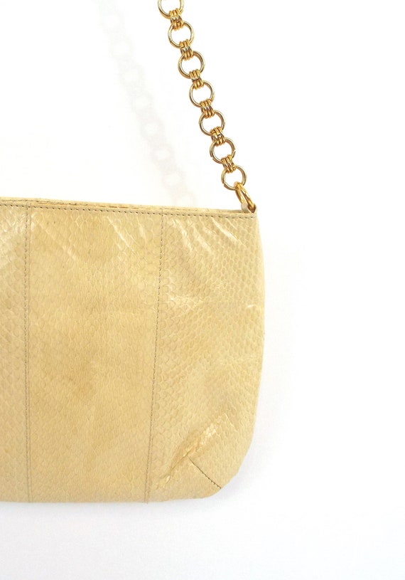 Vintage 80s Cream Snakeskin Shoulder Bag - image 4