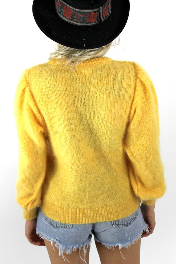 Vintage 80s Yellow Flower Design Mohair Sweater - image 5