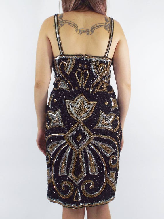 Vintage 80s Silk Gold and Silver Sequined and Bea… - image 5