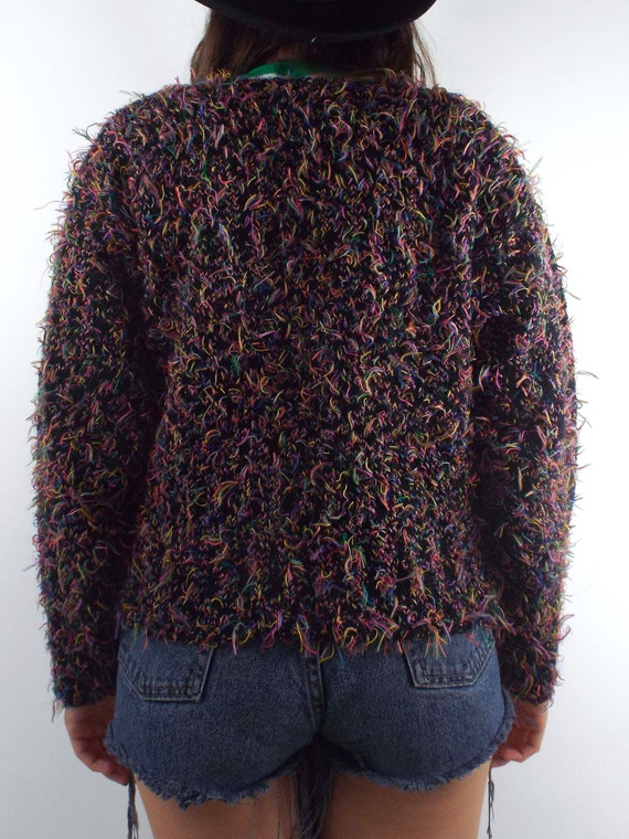 Vintage 90s Colorful Fuzzy Cropped Cardigan - image 5