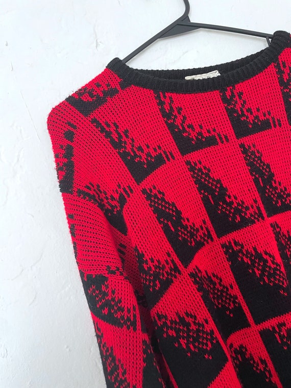 Vintage 80s Red and Black Oversized Graphic Sweat… - image 2