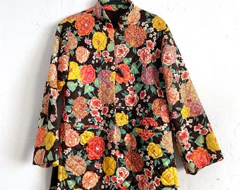 Vintage 70s Orange and Brown Floral Print Jacket