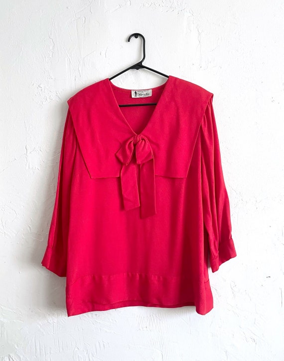 Vintage 70s Ruby Red Oversized Bow Sailor Top Dres