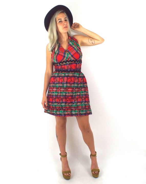 knee length dresses for ladies 100% Cotton Navy Plaid Mini Dress - All Dresses main image 1