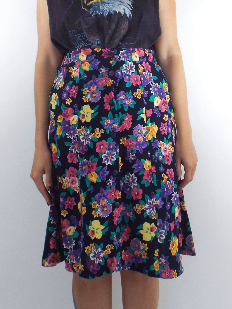 Vintage 90s Floral Print Buttoned Midi Skirt Size Medium - Etsy
