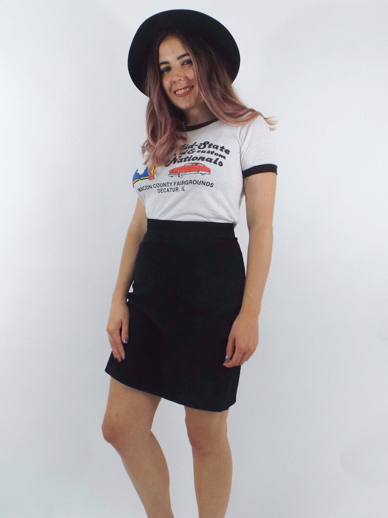 Vintage 80s Black Suede High-Waist Pencil Skirt Size 28