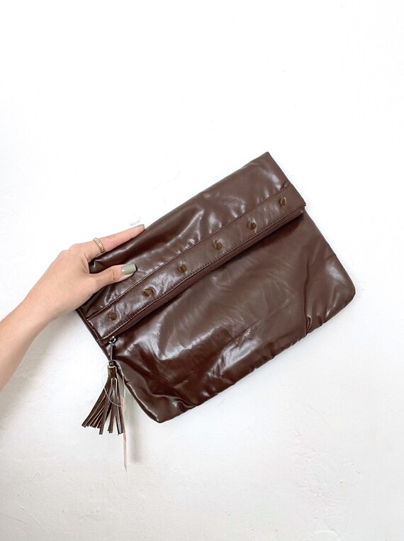 Vintage 80s Spiked Brown Faux Leather Clutch