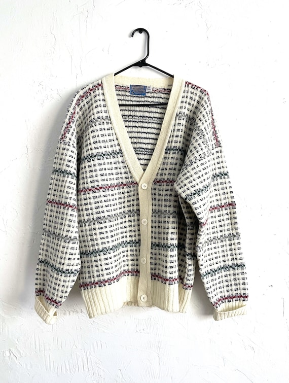 Vintage 70s Pendleton White Plaid Cozy Wool Knit C