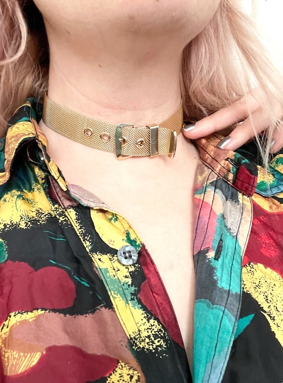 Vintage 80s Faux Gold Mesh Buckle Choker