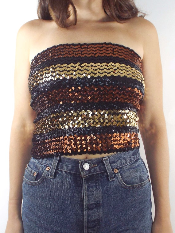 Disco Inferno Vintage Metallic Striped Sequined T… - image 3