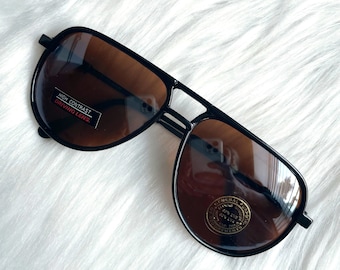 Vintage 80s Black and Amber Aviator Sunglasses