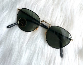 Vintage 90s Round Gold and Black Sunglasses