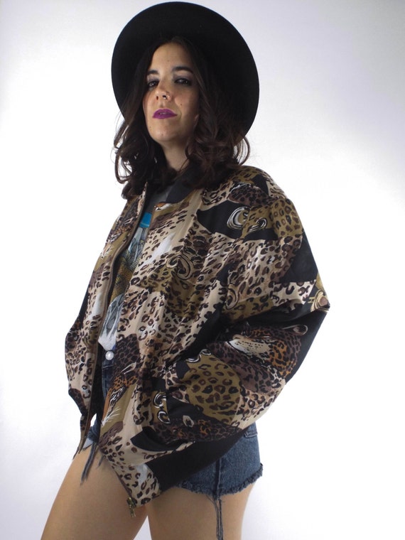 Vintage Silk Leopard Print Bomber Jacket - image 3