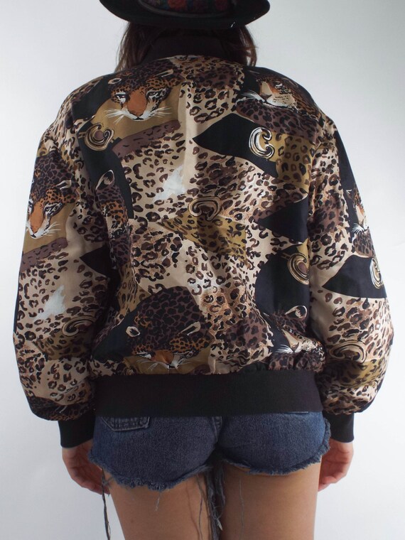 Vintage Silk Leopard Print Bomber Jacket - image 5