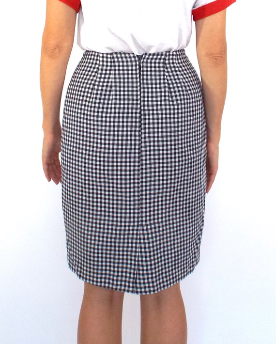 Vintage 90s High-Waist Black and White Gingham Pr… - image 5