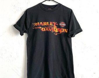 Vintage Y2K Biker Babe Flame Design Tee