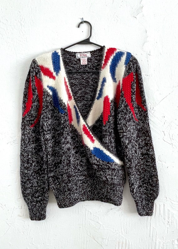Vintage 80s Red White and Blue Detail Deep-V Sweat