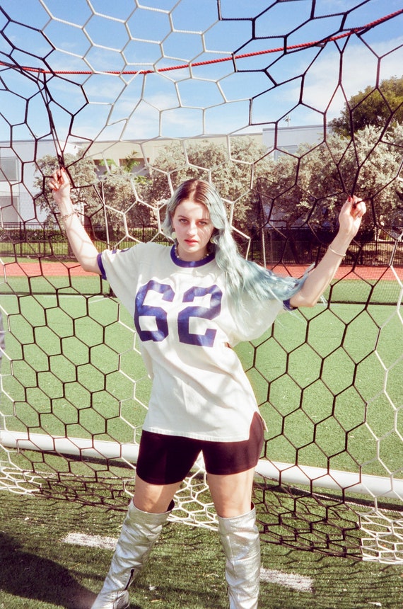 Vintage 70s Distressed Blue and White Jersey