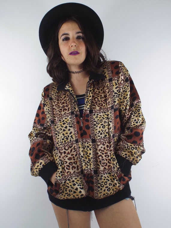 Vintage Silk Leopard Print Bomber Jacket
