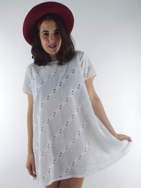Vintage 90s Sheer Crochet Style Shift Dress - image 1