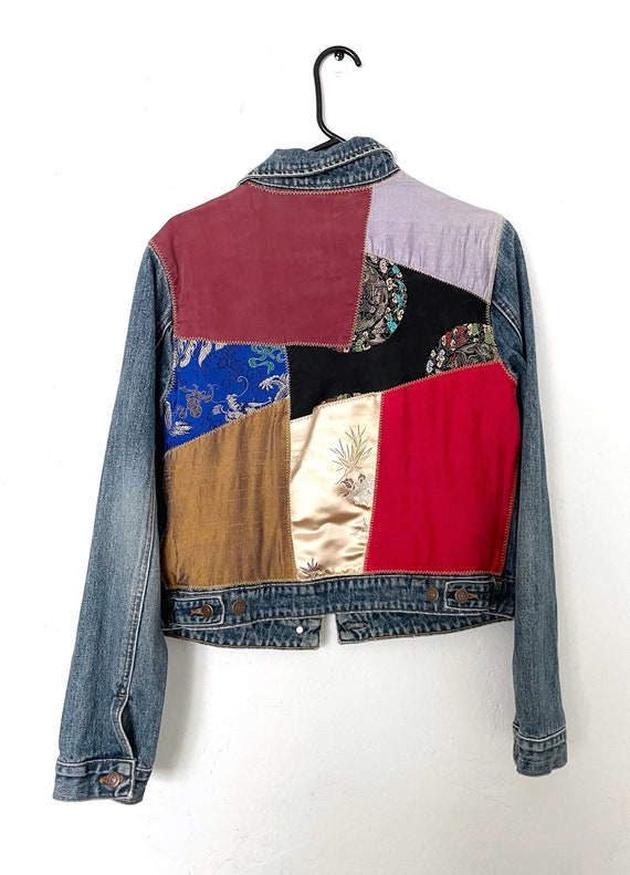 Vintage 90s Patchwork Design Medium Wash Denim Ja… - image 3