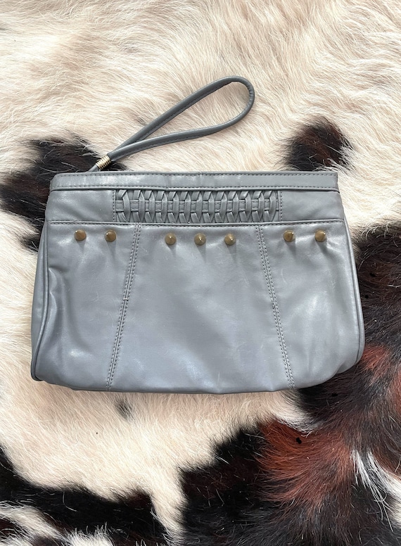 Vintage 80s Spiked Grey Faux Leather Clutch