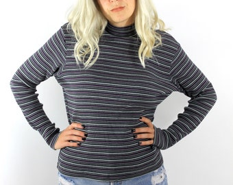 Vintage 90s Textured Purple Striped Turtleneck Tee